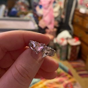 Adorable pink and white heart gemstone ring